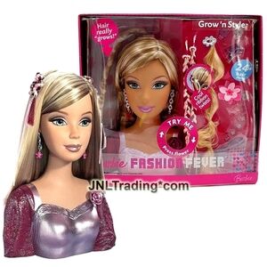 Year 2006 Barbie Fashion Fever GROW 'N STYLE Styling Head WORKS 24 Pieces